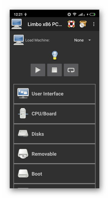 Главное меню Limbo PC Emulator