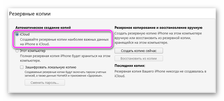 Выбираем создать резервныую копию в Icloud