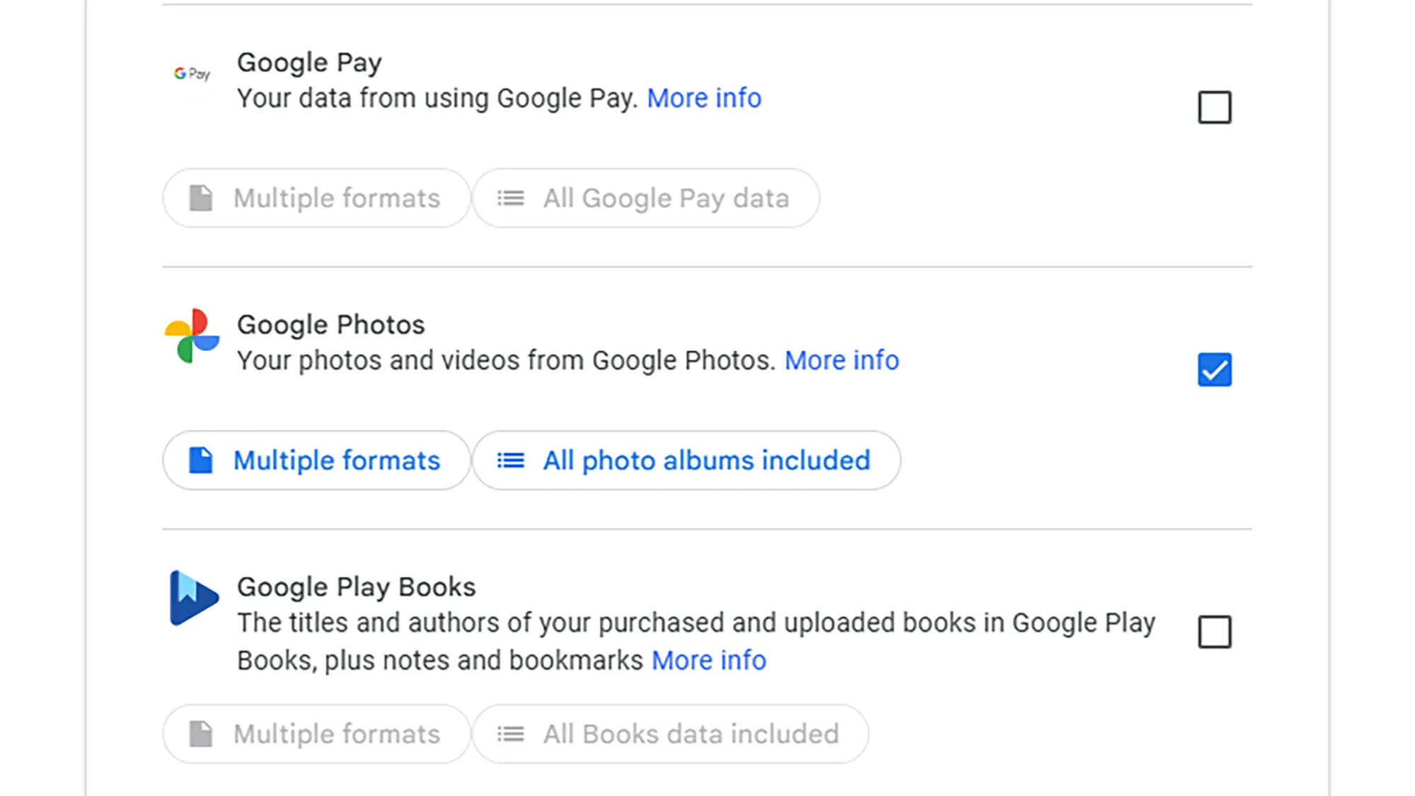 screenshot of google takeout