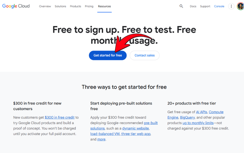 signing up on Google Cloud platform