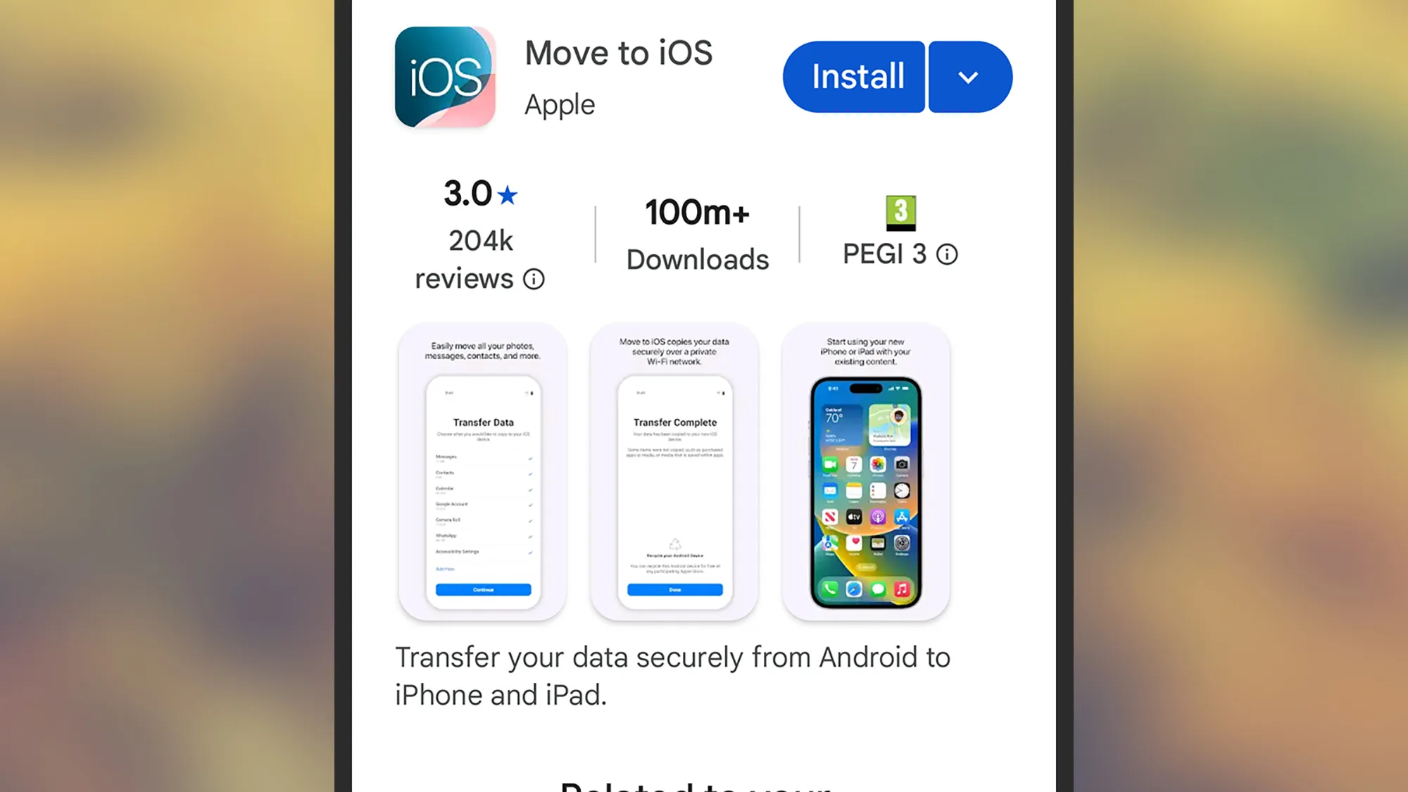 screenshot of move to ios app
