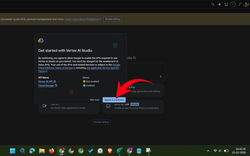 Enabling Vertex AI Studio API on Google Cloud