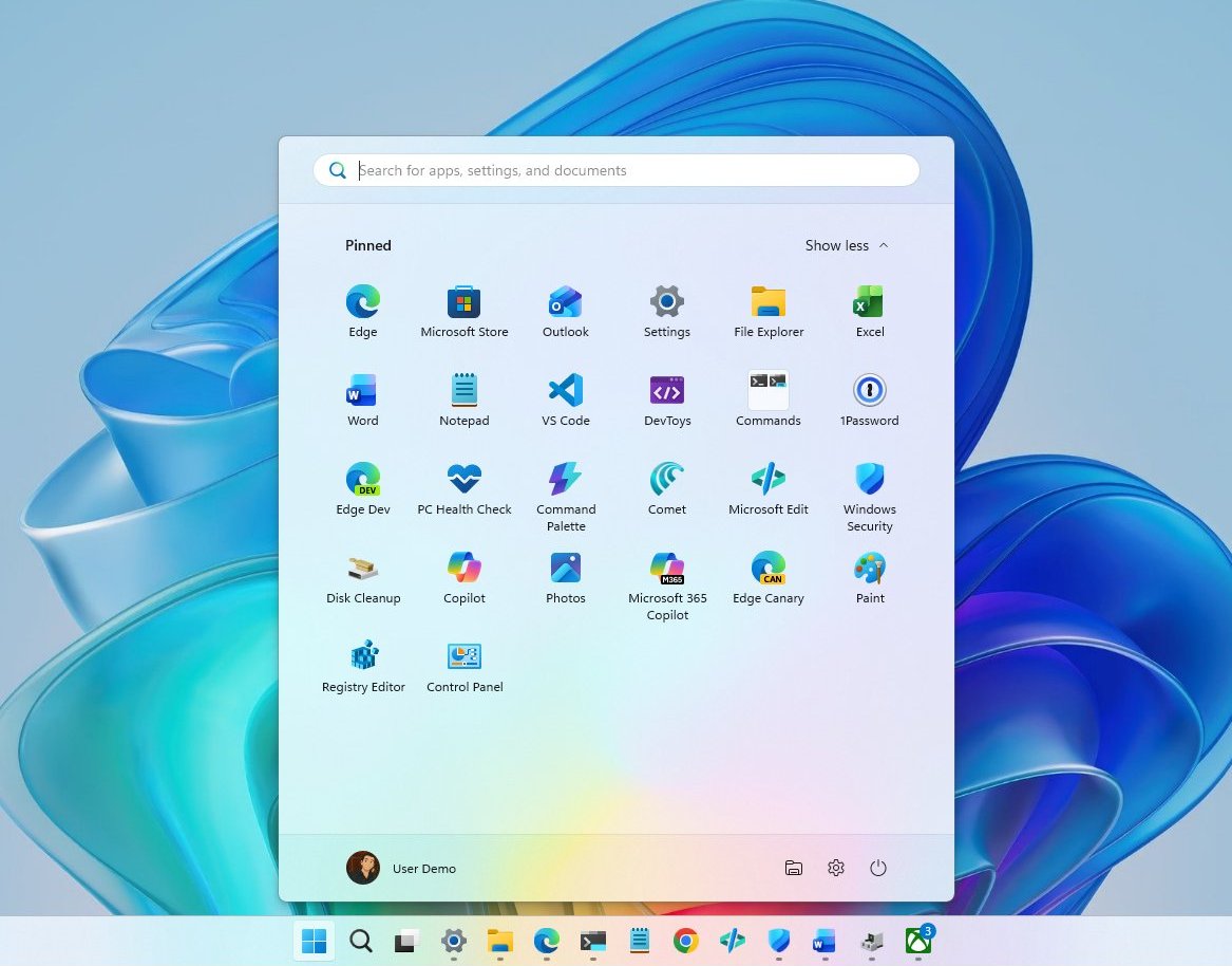 Windows 11 Start menu UI