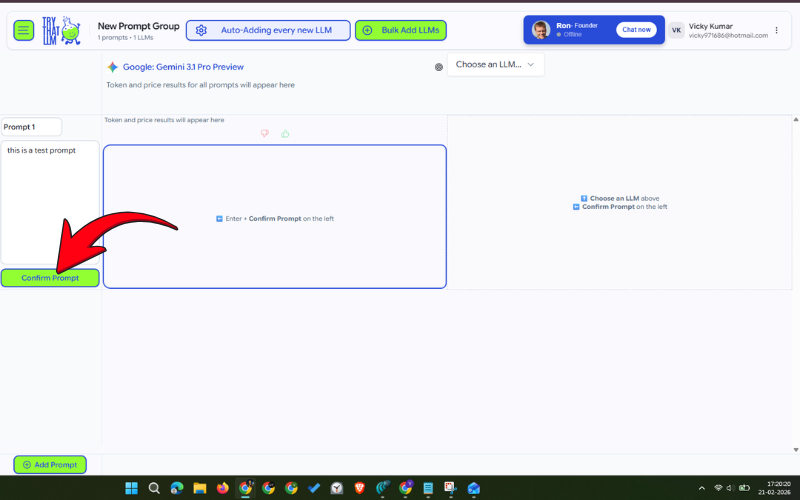 confirming prompt on Try That LLM