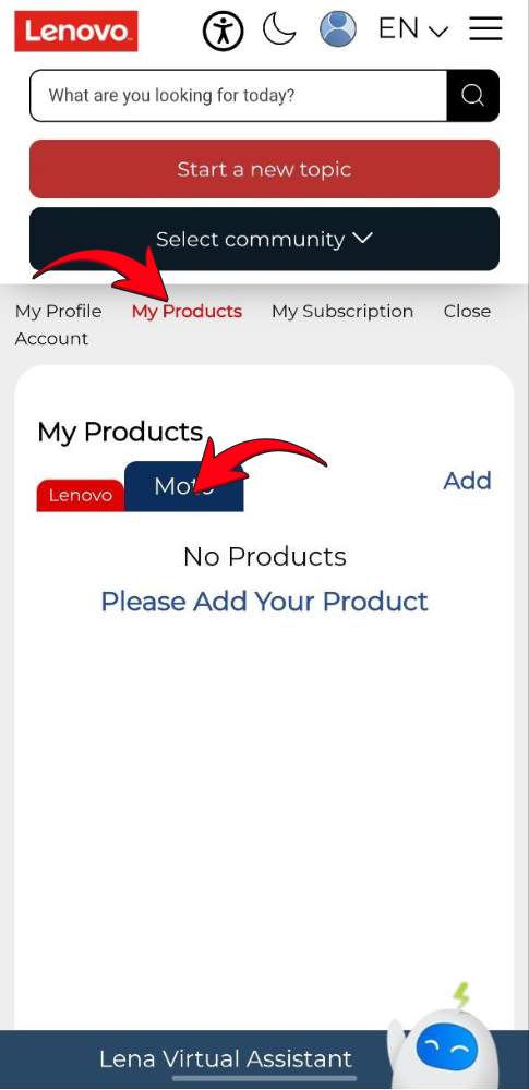 My Products page on Motorola Community