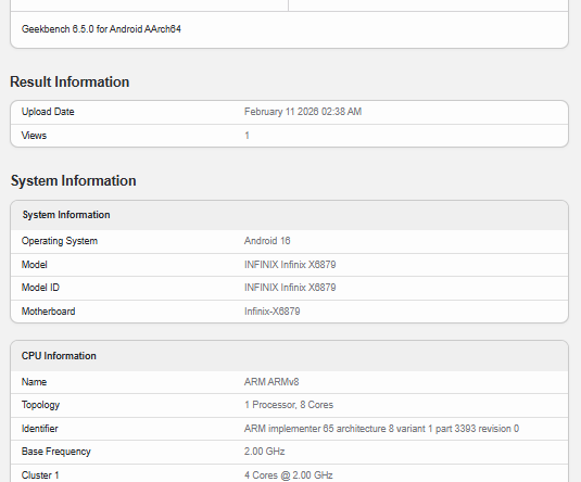 В списке Infinix Note 60 на Geekbench представлен обновленный чипсет Dimensity