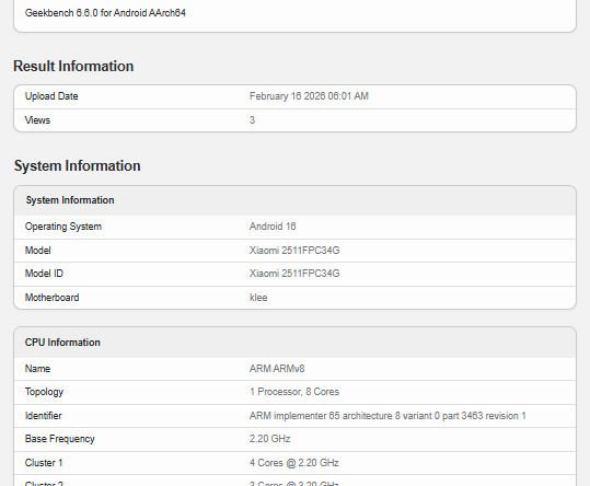 Набор микросхем Global Poco X8 Pro был представлен в листинге Geekbench