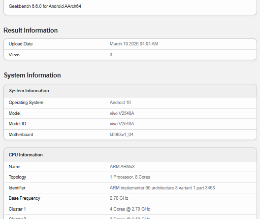 В списке Vivo X300s на Geekbench представлена модель Dimensity 9500, которая скоро дебютирует с аккумулятором емкостью 7100 мАч
