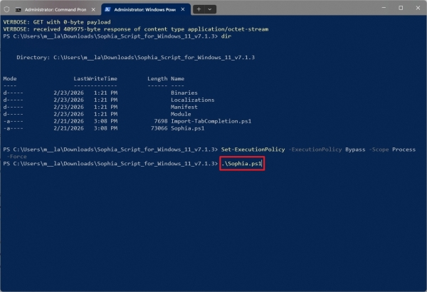 Windows 11 run Sophia Script from PowerShell