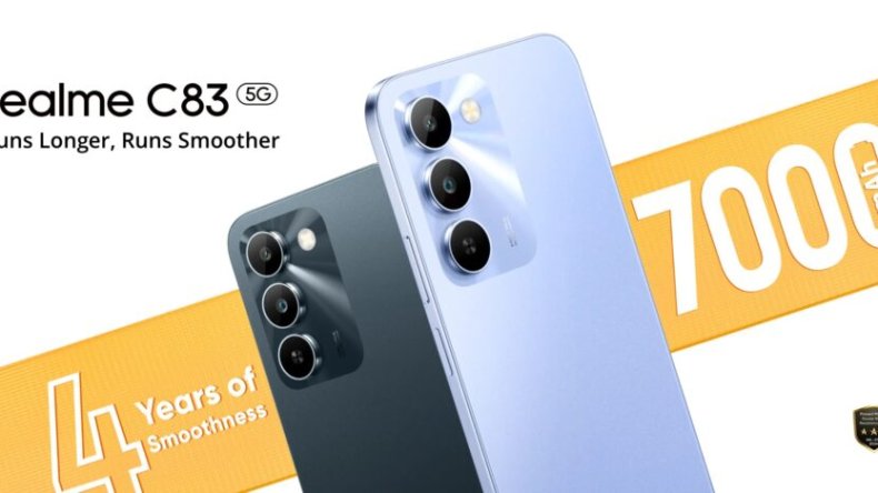 Realme C83 5G поставляется с 6,8-дюймовым дисплеем с частотой 144 Гц, аккумулятором емкостью 7000 мАч и разрешением 6300