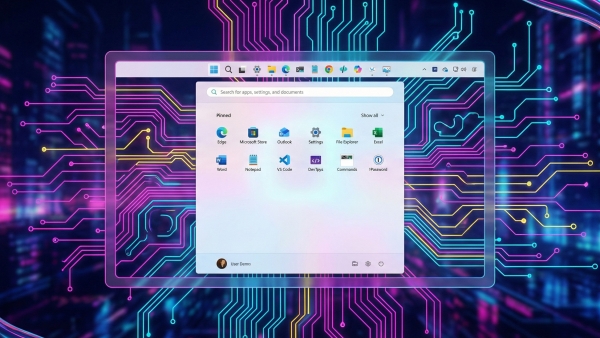 Mockups of what a top-placed Taskbar in Windows 11 would look like