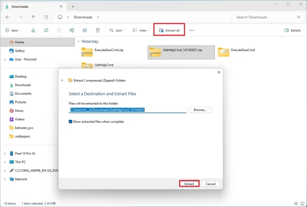 Извлечение файлов GetHelpCmd