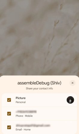 Функция общего доступа к контактам Google, похожая на NameDrop, называется “Нажмите, чтобы поделиться”.