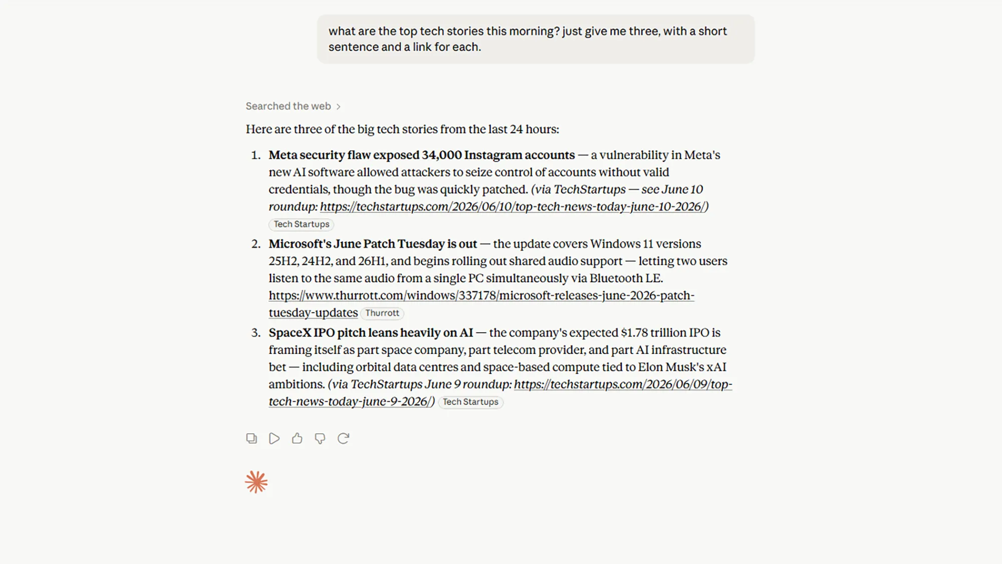 screenshot of summary of news