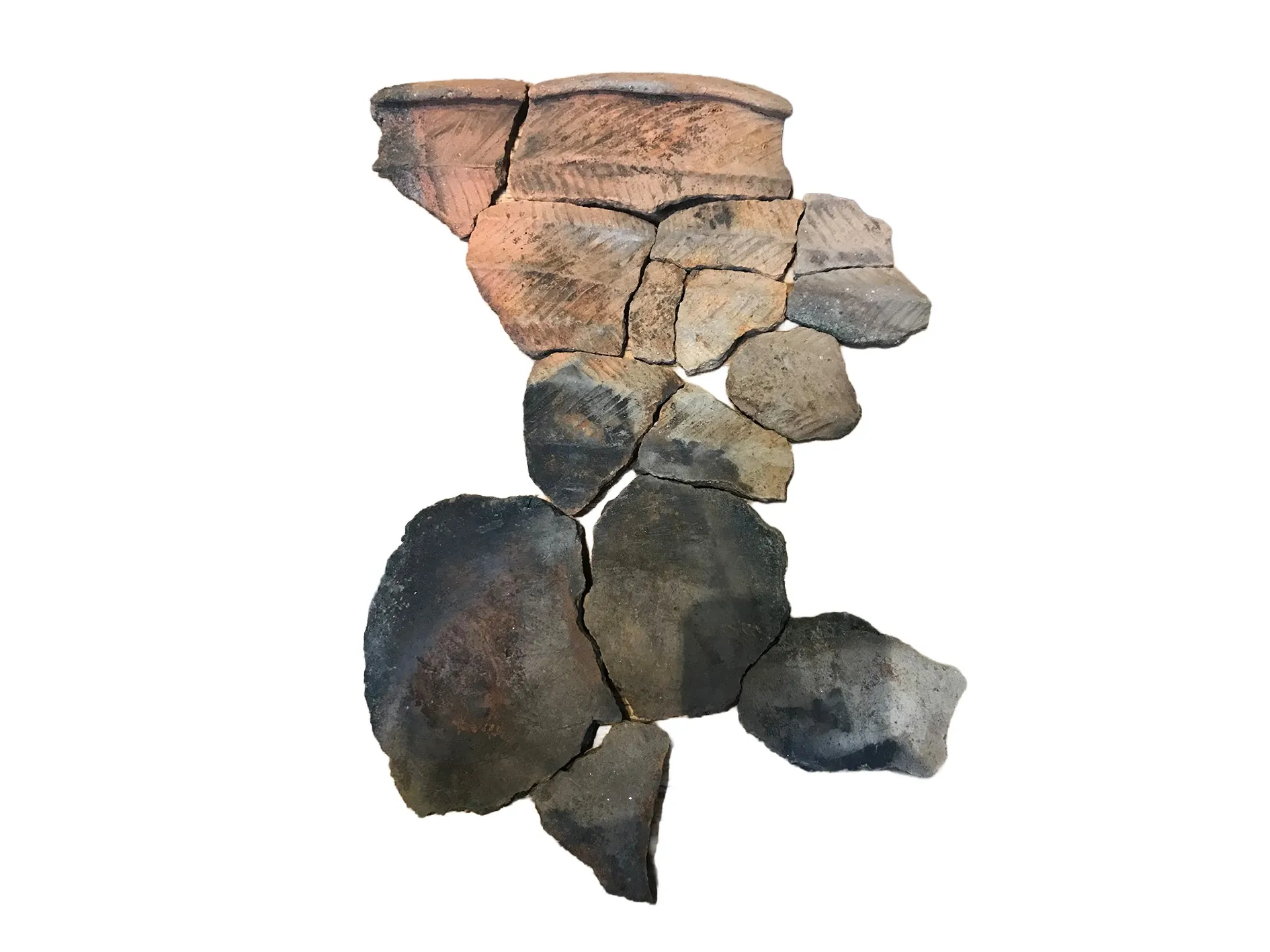 brown and black pottery fragments