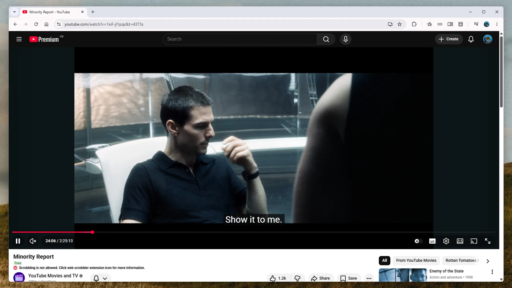screenshot of minority report on youtube