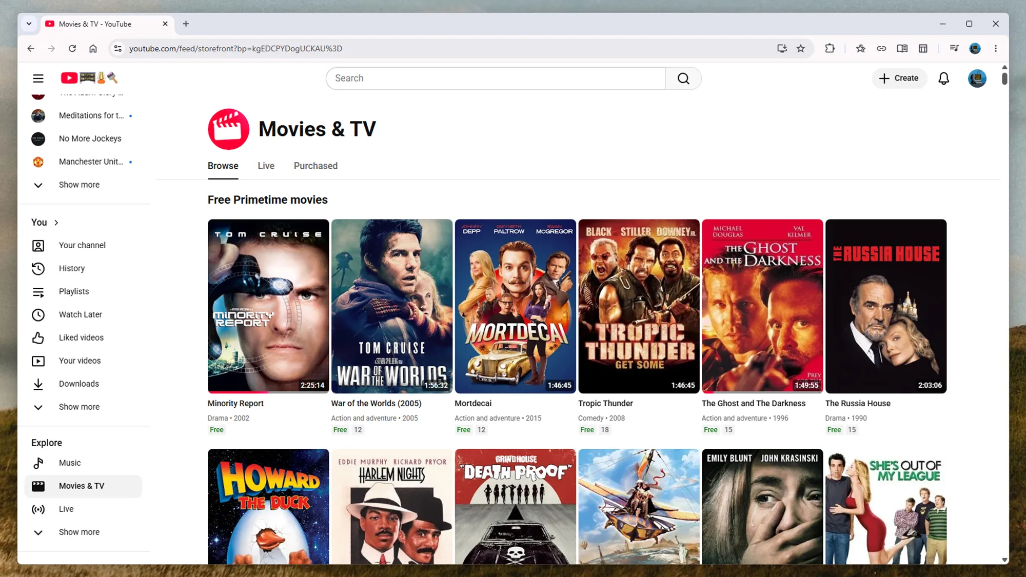 list of movies on youtube