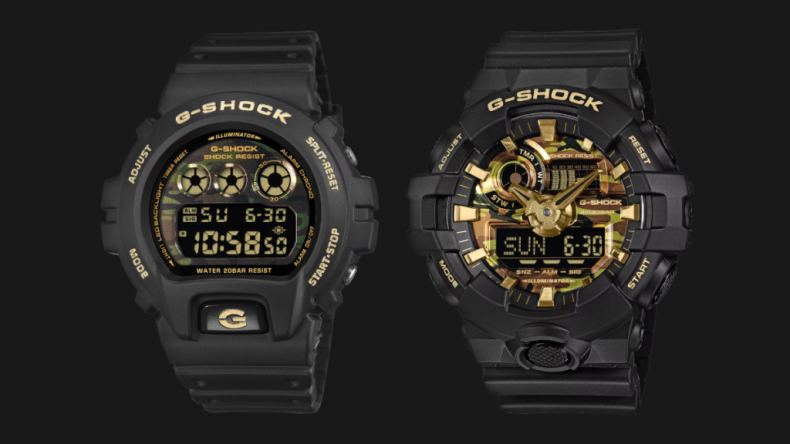Casio выпустила в США две камуфляжные модели G-Shock Bold Camo с циферблатами с золотыми акцентами