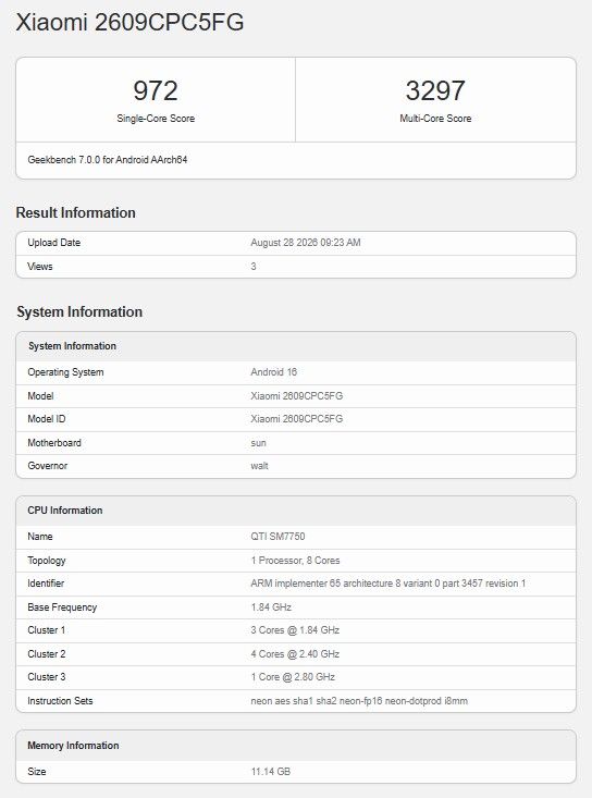 Poco X8s Geebench