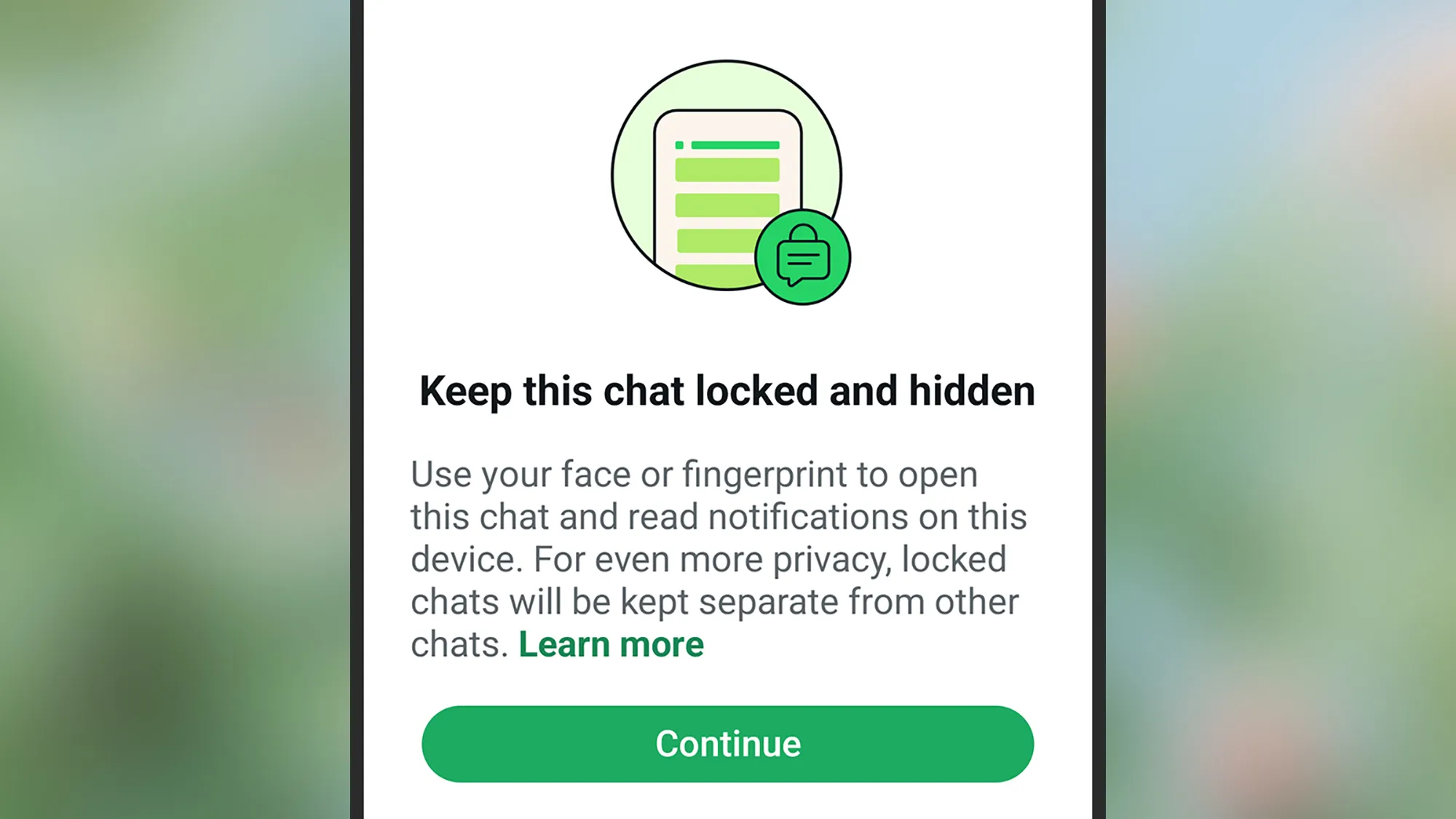 A screenshot of WhatsApps' lock chats screen on a smartphone