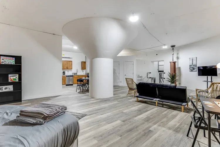 The loft style interior is built around the control’s center’s missive support column. Image: North Star Missile Silo 
