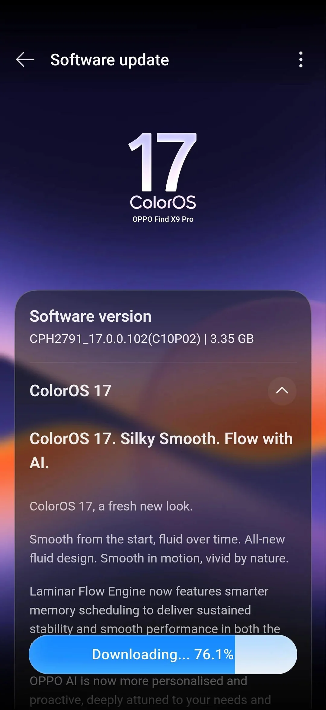 Oppo Find X9 Pro ColorOS 17 update