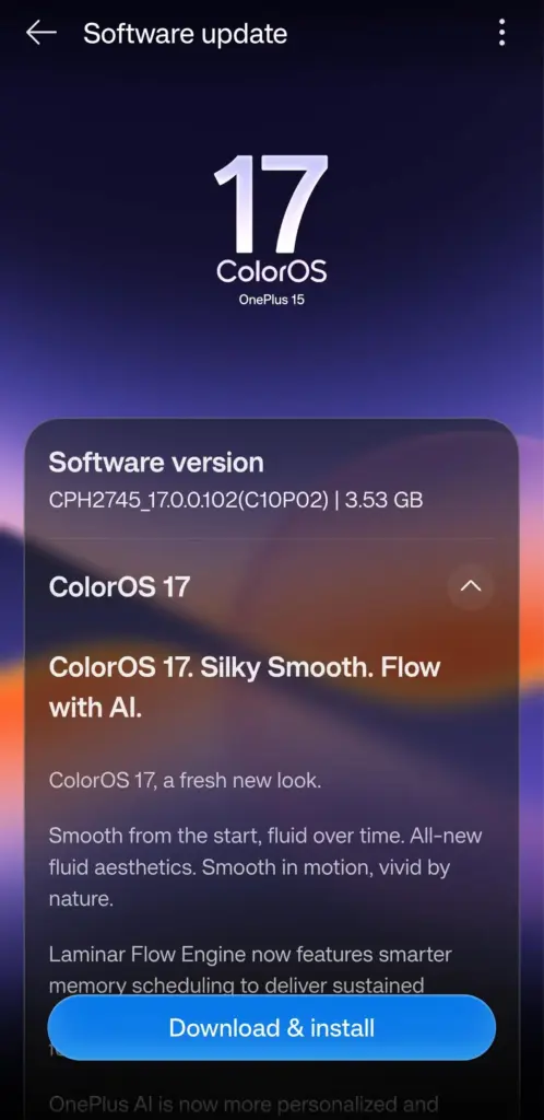 OnePlus 15 ColorOS 17 update