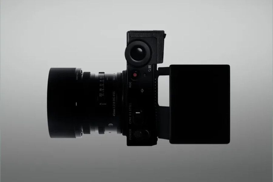Top-down view of the compact Sigma FP2 camera body with a lens attached.